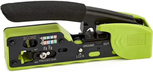 Main image of trueCABLE Crimp Tool for Pass Through RJ45 All-in-One Ethernet Tool: Crimp, Cut, Score - Works with Cat5e, Cat6, Cat6A Shielded and Unshielded Connectors