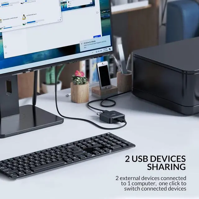 Alt view image 3 of 7 - IDsonix USB 3.0 Switch 2 Computers Share 1 Device,1 in 2 Out Or 2 in 1 Out Bi-Directional for Printers/Keyboards/Mice, 5Gbps Plug and Play Switcher, 2pcs A to A 3.3ft Cables,Plastic,Black