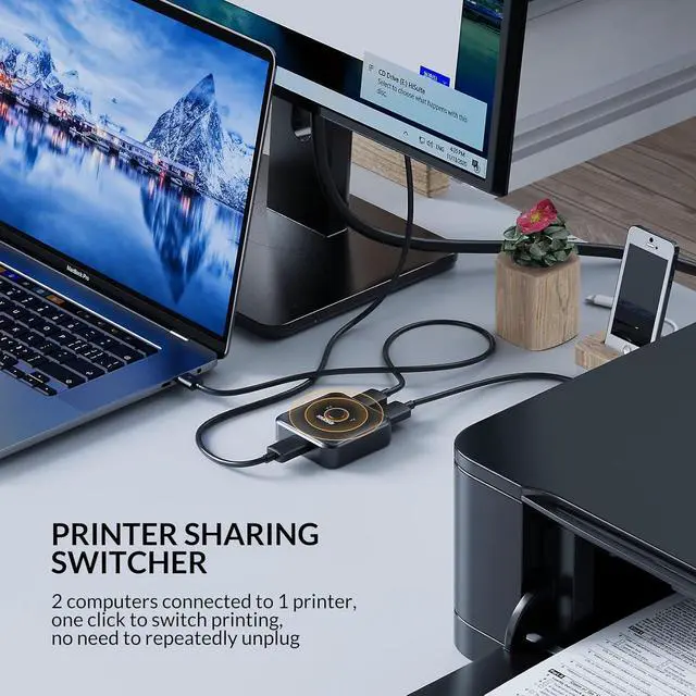 Alt view image 4 of 7 - IDsonix USB 3.0 Switch 2 Computers Share 1 Device,1 in 2 Out Or 2 in 1 Out Bi-Directional for Printers/Keyboards/Mice, 5Gbps Plug and Play Switcher, 2pcs A to A 3.3ft Cables,Plastic,Black