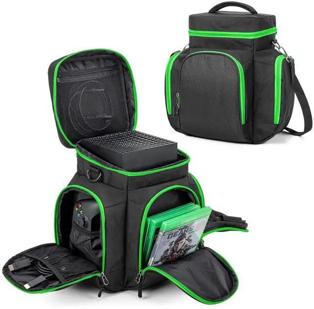 Main image of Trunab Carrying Case Compatible with Xbox Series X, Travel Game Bag, Green | Multiple Pockets Fit Controllers, Games, Cables & Portable Hard Disk, Padded Protection for Travel (Patent Design)
