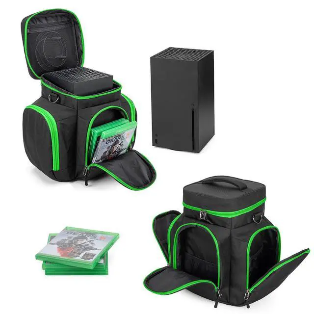 Alt view image 3 of 7 - Trunab Carrying Case Compatible with Xbox Series X, Travel Game Bag, Green | Multiple Pockets Fit Controllers, Games, Cables & Portable Hard Disk, Padded Protection for Travel (Patent Design)