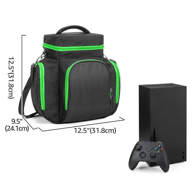 Alt view image 7 of 7 - Trunab Carrying Case Compatible with Xbox Series X, Travel Game Bag, Green | Multiple Pockets Fit Controllers, Games, Cables & Portable Hard Disk, Padded Protection for Travel (Patent Design)