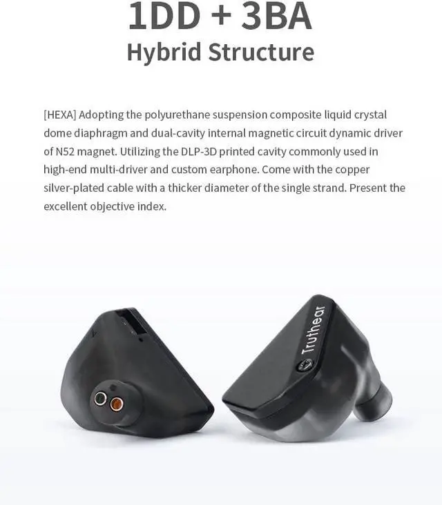 Alt view image 2 of 5 - Fanmusic Truthear Hexa 1DD+3BA Hybird Earphones with 0.78 2Pin Cable Earbuds