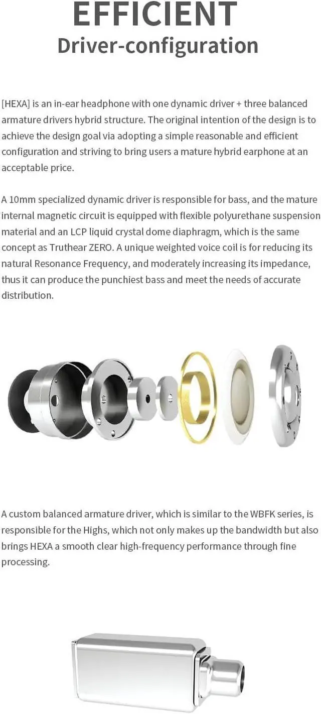 Alt view image 3 of 5 - Fanmusic Truthear Hexa 1DD+3BA Hybird Earphones with 0.78 2Pin Cable Earbuds