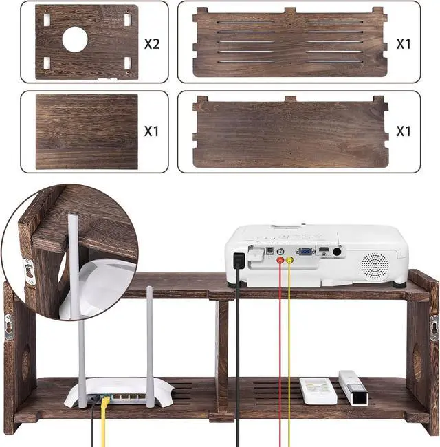 Alt view image 6 of 6 - Floating Shelves Projector Shelf Rack PlayStation Wall Mount Holder TV Stand WiFi Router Storage Box Modem Cable Box Cover Hider TV Shelf for Xbox DVD Players Games Consoles TV