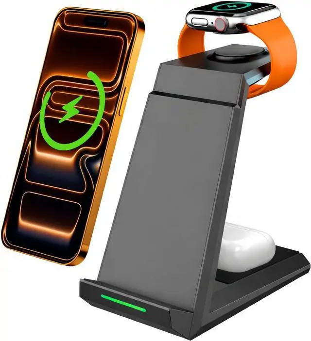 Main image of Wireless Charging Station for iPhone - ADADPU 3 in 1 Charger Stand for iPhone 17 16 15 14 13 12 11 Pro Max XR 8 Plus, for Apple Watch 8/7/SE/6/5/4/3/2, AirPods Pro/3/2(with 5ft Cable and 20W Adapter)