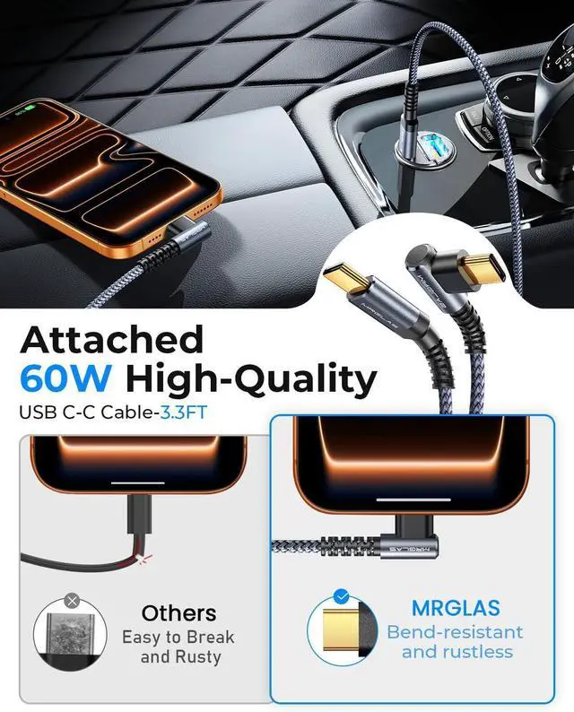 Alt view image 3 of 7 - 90W Fast iPhone 17/16 Car Charger, USB C Car Charger Adapter with C Cable | PD45W & QC45W, Flush Fit, All Metal, Cigarette Lighter RV Power Adapter for iPhone 17 16 Samsung S26 S25 Ultra Pixel 10