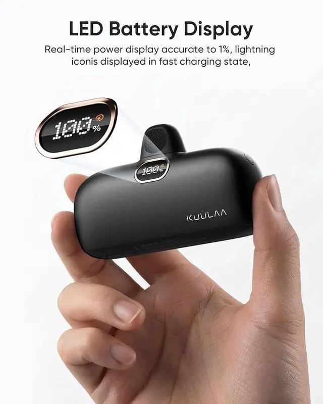 Alt view image 2 of 7 - Kuulaa Small Portable Charger iPhone with Built-in Lightning Cable 5000mAh Power Bank Fast Charging for iPhone 14/13/13 Pro/12/12 Pro/11/XR/XS/X/8/7/6 Black
