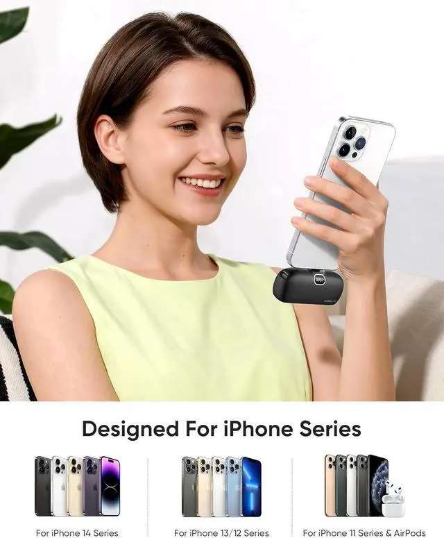 Alt view image 6 of 7 - Kuulaa Small Portable Charger iPhone with Built-in Lightning Cable 5000mAh Power Bank Fast Charging for iPhone 14/13/13 Pro/12/12 Pro/11/XR/XS/X/8/7/6 Black