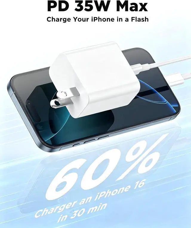 Alt view image 4 of 7 - 35W iPhone 17 Air 16 15 Pro Max Charger Fast Charging 6FT/10 FT/10FT,Super Fast USB C Charger Block with Extra Long Type C Charger Cable,PD Quick Adapter 3.0 for iPhone 17 16 15/17 16e 15Pro/16 Plus