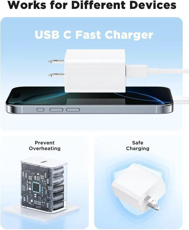 Alt view image 5 of 7 - 35W iPhone 17 Air 16 15 Pro Max Charger Fast Charging 6FT/10 FT/10FT,Super Fast USB C Charger Block with Extra Long Type C Charger Cable,PD Quick Adapter 3.0 for iPhone 17 16 15/17 16e 15Pro/16 Plus