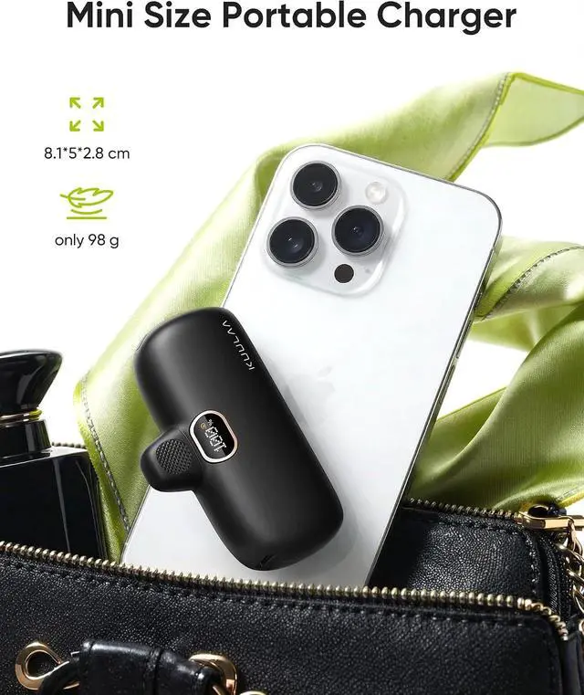 Alt view image 3 of 7 - Kuulaa Small Portable Charger iPhone with Built-in Lightning Cable 5000mAh Power Bank Fast Charging for iPhone 14/13/13 Pro/12/12 Pro/11/XR/XS/X/8/7/6 Black