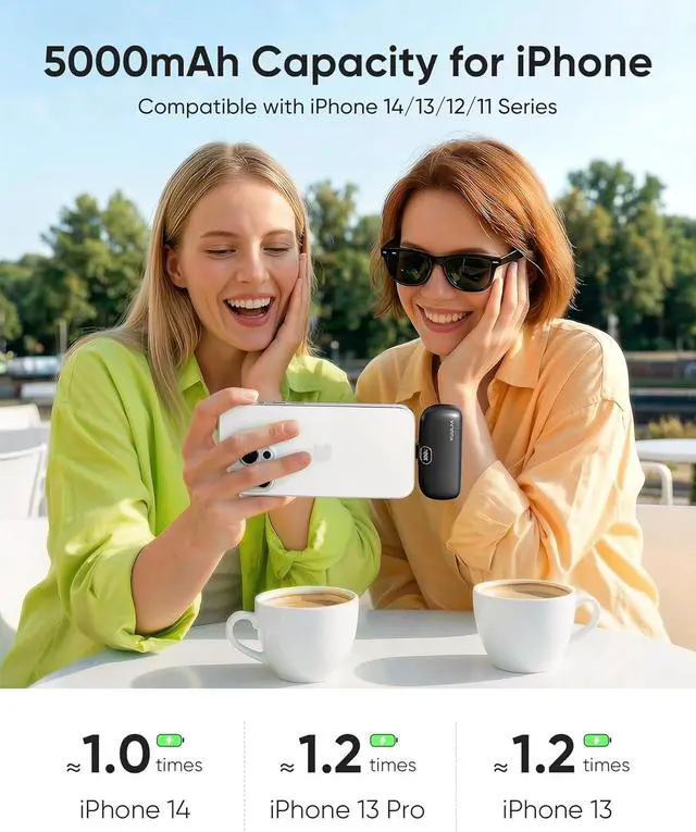 Alt view image 4 of 7 - Kuulaa Small Portable Charger iPhone with Built-in Lightning Cable 5000mAh Power Bank Fast Charging for iPhone 14/13/13 Pro/12/12 Pro/11/XR/XS/X/8/7/6 Black