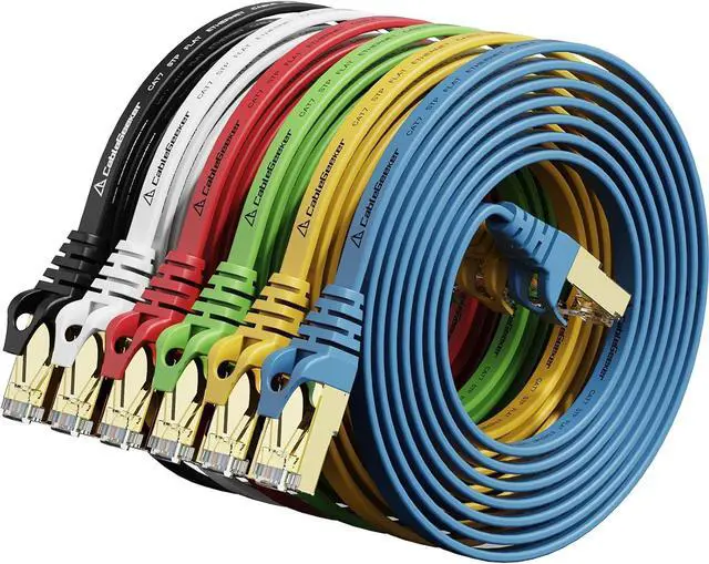 Main image of Cat 7 Shielded Ethernet Cable 5 ft 6 Pack (Highest Speed Cable) Cat7 Flat Ethernet Patch Cables - Internet Cable for Modem, Router, LAN, Computer - Compatible with Cat 5eCat 6 Network