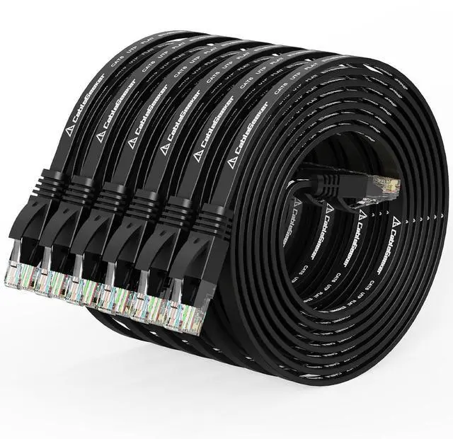 Main image of Cat 6 Ethernet Cable 5ft (6 Pack) (at a Cat5e Price but Higher Bandwidth) Flat Internet Network Cables - Cat6 Ethernet Patch Cable Short - Black Computer LAN Cable with Snagless RJ45 Connectors
