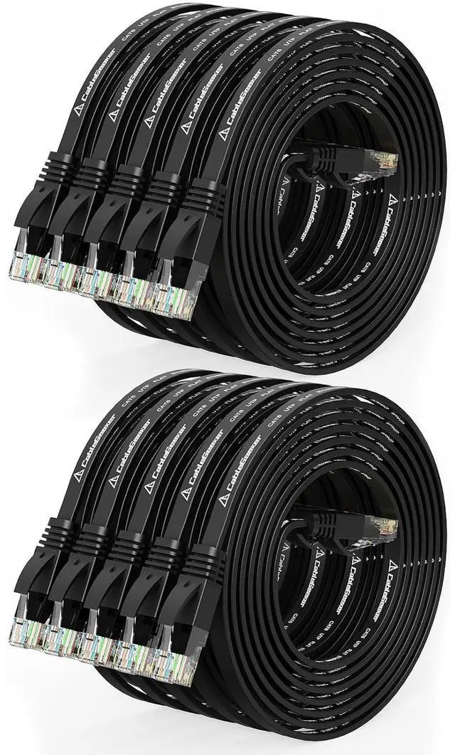 Main image of Cat 6 Ethernet Cable 5ft (10 Pack) (at a Cat5e Price but Higher Bandwidth) Flat Internet Network Cables - Cat6 Ethernet Patch Cable Short - Black Computer LAN Cable with Snagless RJ45 Connectors