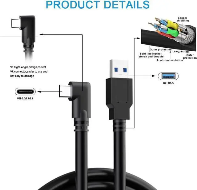 Alt view image 4 of 6 - 16FT Link Cable for Oculus Quest3/Quest 2, High Speed Data Transfer Charging Cable USB 3.0 to USB C Cable Charger for Oculus Quest 2 Accessories VR Headset Gaming to PC