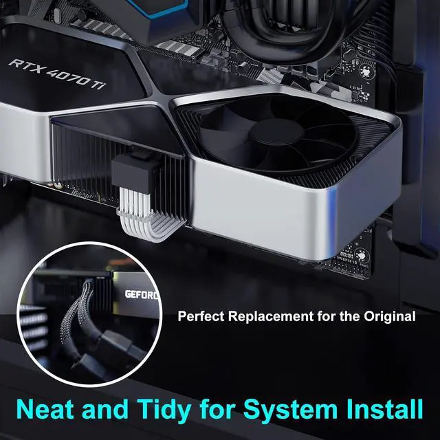 Alt view image 4 of 7 - 16Pin Right Angled RTX 4070 Ti GPU Power Extension Cable, PCIE 5.0 16Pin Male to 2x8Pin Female 12VHPWR 90 Degree GPU Power Adapter Cable for Geforce RTX 4070 5080 5070Ti-13 inch White
