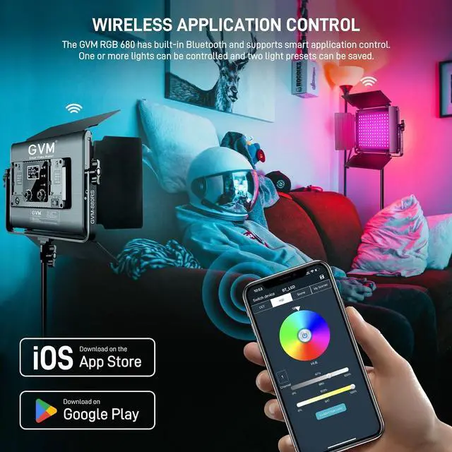 Alt view image 4 of 7 - GVM RGB LED Video Light with Bluetooth Control, 60W Photography Studio Lighting Kit with Stands, 2-Packs 880RS Dimmable Led Panel Light for YouTube, Streaming, Gaming, 8 Applicable Scenes, CRI97