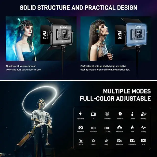 Alt view image 6 of 7 - GVM RGB LED Video Light with Bluetooth Control, 60W Photography Studio Lighting Kit with Stands, 2-Packs 880RS Dimmable Led Panel Light for YouTube, Streaming, Gaming, 8 Applicable Scenes, CRI97
