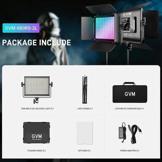 Alt view image 7 of 7 - GVM RGB LED Video Light with Bluetooth Control, 60W Photography Studio Lighting Kit with Stands, 2-Packs 880RS Dimmable Led Panel Light for YouTube, Streaming, Gaming, 8 Applicable Scenes, CRI97