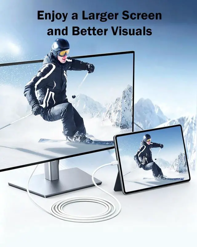 Alt view image 2 of 7 - USB-C to HDMI Cable 6FT, 4K@60Hz Video Adapter for iPhone 17/16/15 Pro Max | Thunderbolt 4/3 Compatible; Supports MacBook Pro/Air, iPad Pro, Surface and Galaxy; Plug and Play for Home Office and More.