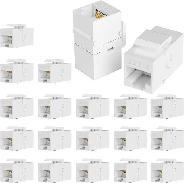 Main image of RJ45 Coupler Cat6 Keystone Jack 20-Pack, White | Female to Female UTP Inline Ethernet Keystone for Wall Plates & Patch Panels, Compatible with Cat6/Cat5e/Cat5 Network Cables