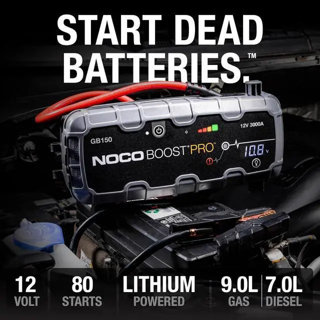 Alt view image 2 of 6 - NOCO Boost GB150: 3000A UltraSafe Jump Starter 12V Lithium Battery Booster Pack, Portable Jump Box, Power Bank & Jumper Cables - for 9.0L Gas and 7.0L Diesel Engines
