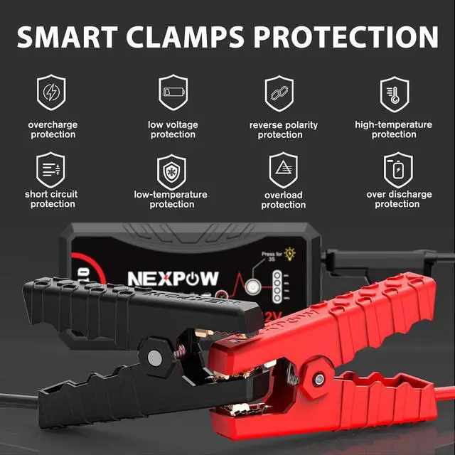 Alt view image 6 of 7 - NEXPOW Car Jump Starter 2026 Upgraded Car Battery Jump Starter Pack 3000A Peak for Up to 9.0L Gas and 7.0L Diesel Engine 12V Auto Battery starter Jumper Cables Portable Lithium Jump Box with USB QC3.0