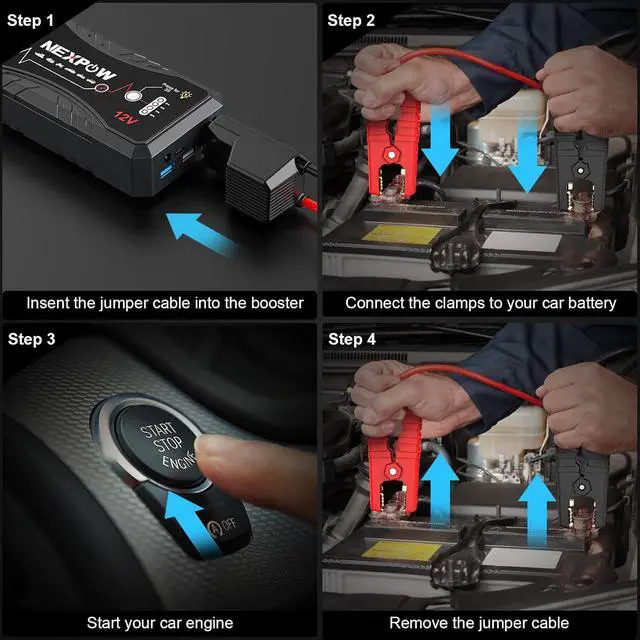 Alt view image 5 of 7 - NEXPOW Car Jump Starter 2026 Upgraded Car Battery Jump Starter Pack 3000A Peak for Up to 9.0L Gas and 7.0L Diesel Engine 12V Auto Battery starter Jumper Cables Portable Lithium Jump Box with USB QC3.0