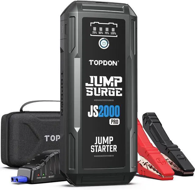 Main image of Car Battery Jump Starter, TOPDON 2000A Peak Jump Starter for Up to 8L Gas/6L Diesel Engines, 12V Portable Battery Booster Jump Starter Pack with Jumper Cables and EVA Protection Case