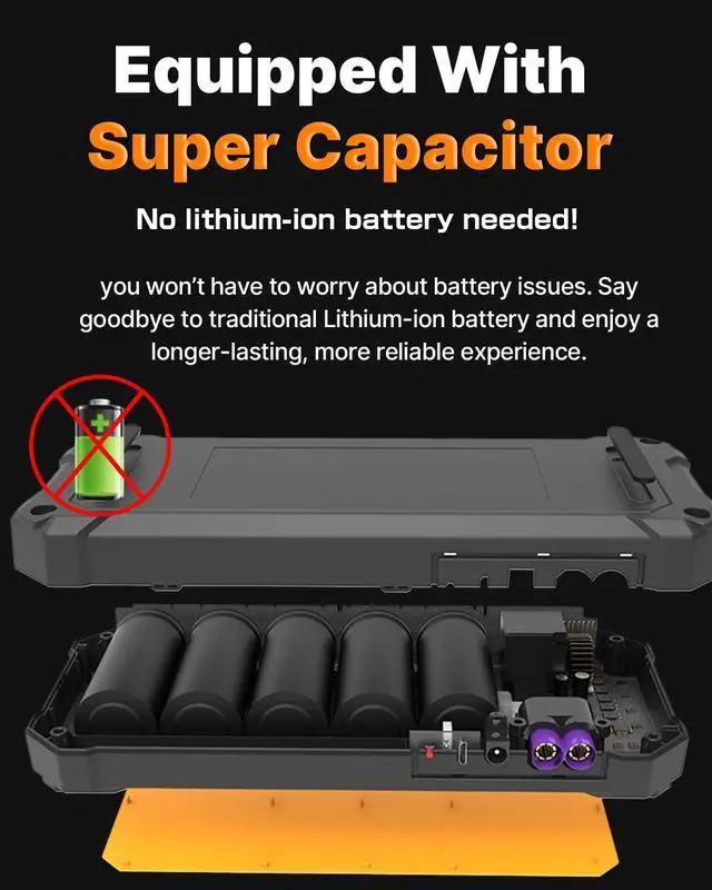 Alt view image 4 of 7 - Autowit Super Capacitor Jump Starter, 12V Batteryless Portable Jump Box, Jumper Cables for 8.0 Gas&4.0 Diesel Car, Portable Jump Starter for Car Battery, Bulit-in Supercapacitor, No Need Pre-Charge