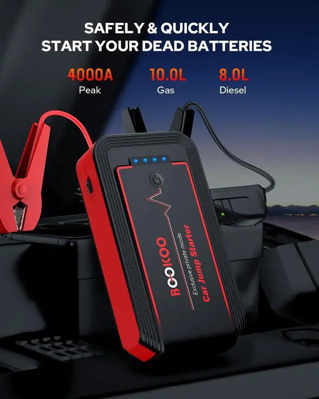Alt view image 2 of 7 - BOOKOO H9 4500A 12V Jump Starter for Car Boat Lawnmower | For 10L Gas - 8L Diesel Engines - 2 USB Outputs QC 3.0 - 140W DC Output - 3 Modes LED Lights - 10 BMS Protections