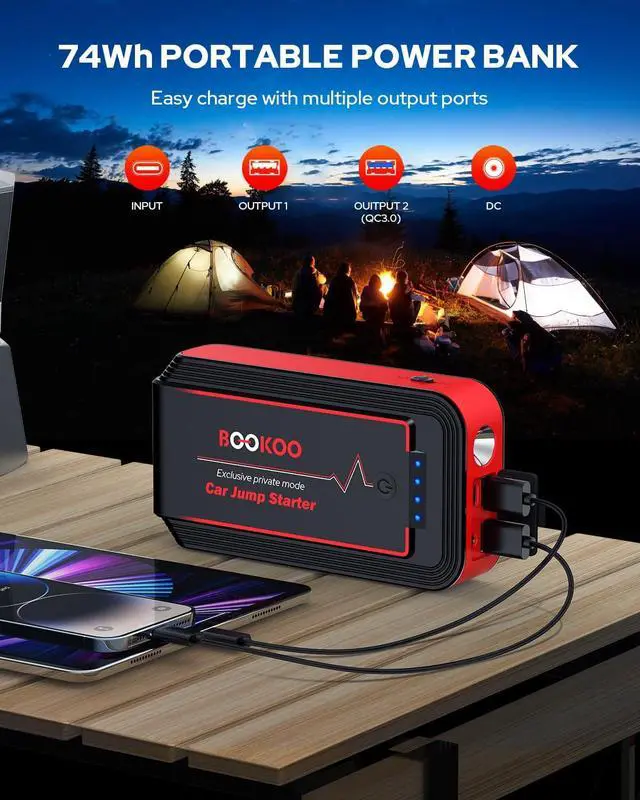 Alt view image 3 of 7 - BOOKOO H9 4500A 12V Jump Starter for Car Boat Lawnmower | For 10L Gas - 8L Diesel Engines - 2 USB Outputs QC 3.0 - 140W DC Output - 3 Modes LED Lights - 10 BMS Protections