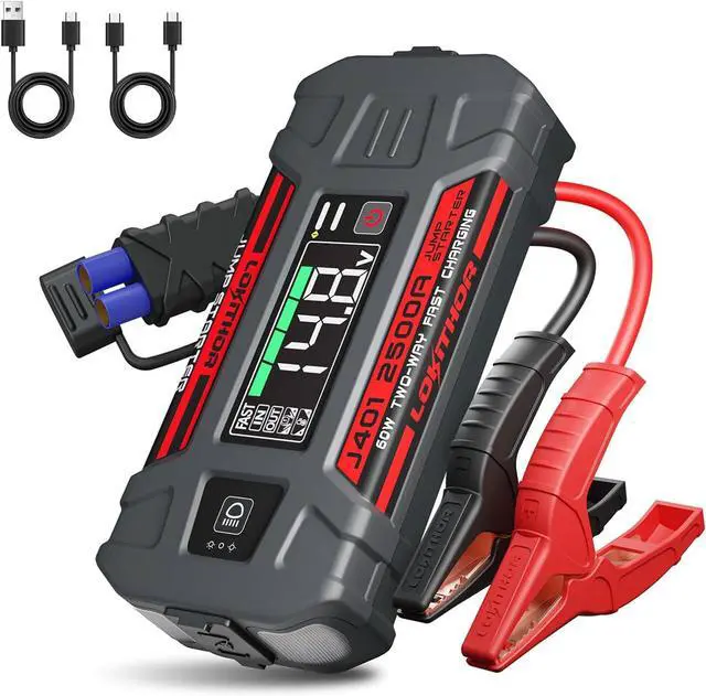 Main image of LOKITHOR J401 2500A 12V Car Battery Jump Starter for 8.5L Gas/6.5L Diesel | Car Battery Jumper Starter Portable, 60W Fast Charging, 44.4Wh Power Bank, 300 Lumen LED Light, Jump Box, Jumper Cables