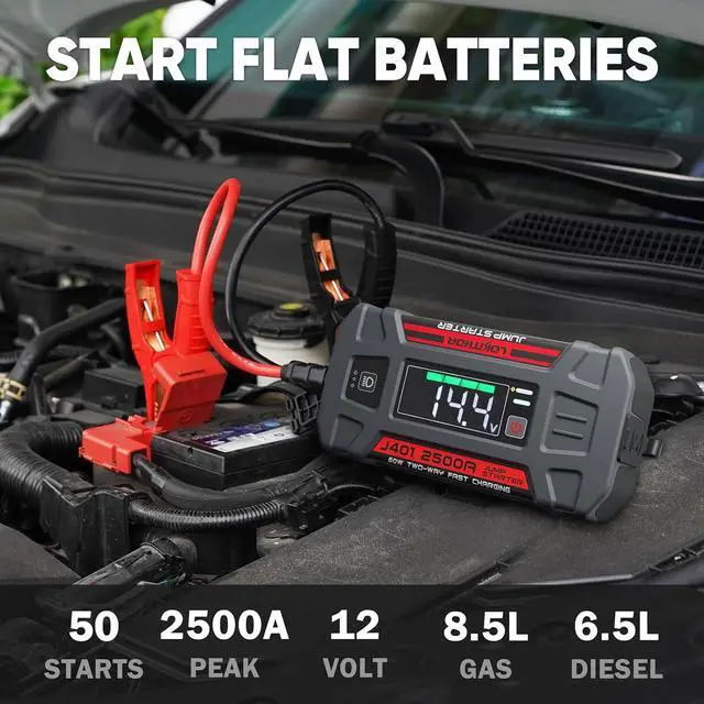 Alt view image 2 of 7 - LOKITHOR J401 2500A 12V Car Battery Jump Starter for 8.5L Gas/6.5L Diesel | Car Battery Jumper Starter Portable, 60W Fast Charging, 44.4Wh Power Bank, 300 Lumen LED Light, Jump Box, Jumper Cables