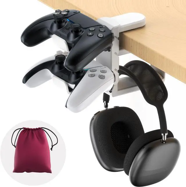 Main image of 3in1 Rotating Headphone Holder - EURPMASK 3in1 PC Gaming Headset Holder w/Detachable Controller Holder, Adjustable Clamp-on Headset Stand,Headphone Hanger Hook Under Desk w/Cable Clip Organizer