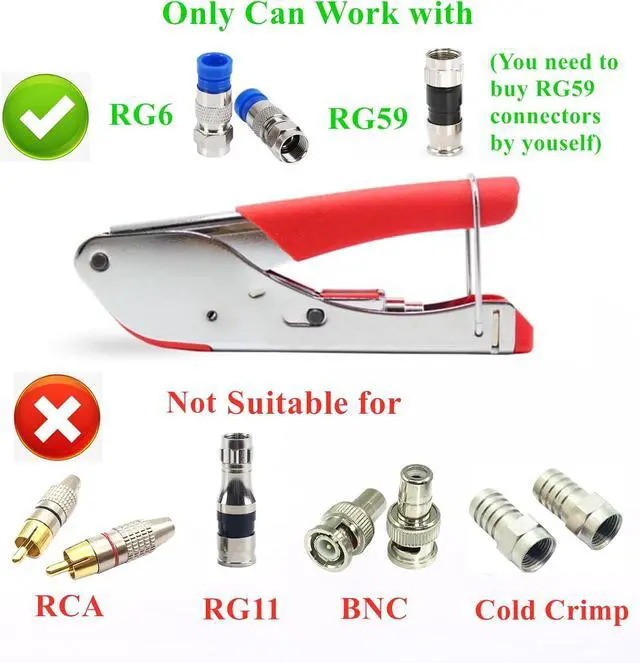 Alt view image 3 of 7 - Gaobige Coax Cable Crimper Tool Kit, rg6 rg59 Coaxial Compression Tool, Wire Stripper, 10pcs RG6 F Connectors
