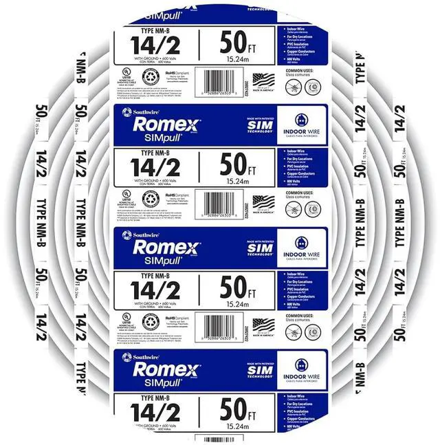 Main image of Southwire Romex Brand Simpull Solid Indoor 14/2 W/G NMB Cable 50ft coil - SW# 28827422