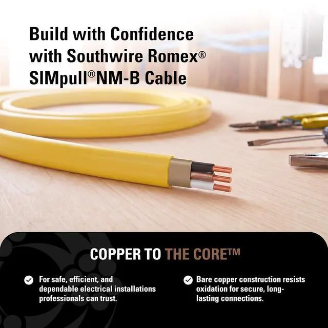 Alt view image 5 of 7 - Southwire Romex Brand Simpull Solid Indoor 12/2 W/G NMB Cable 50ft coil - SW# 28828222