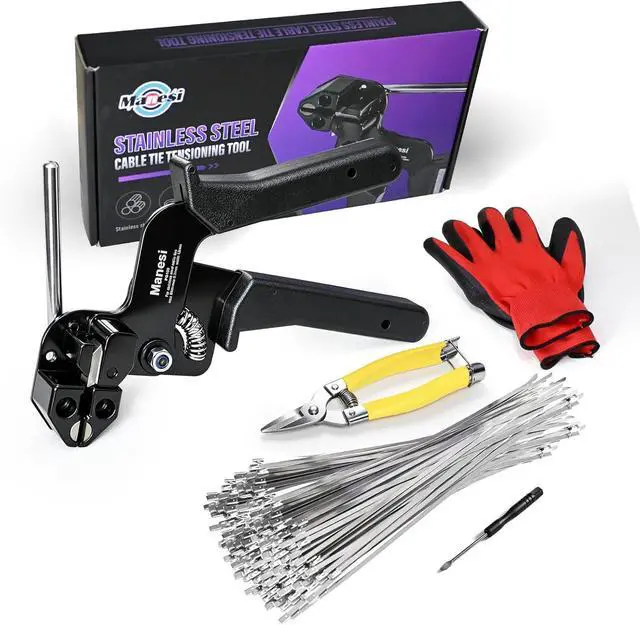 Main image of 106PCS Heavy Duty 304 Stainless Steel Cable Tie Gun Kit, Includes 100PCS 11.8 Inch Metal Zip Ties, Self-Locking, UV & Corrosion Resistant, for Fence, Exhaust Pipe, Chicken Coop, Farm Use
