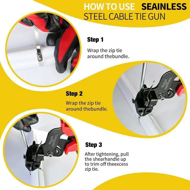 Alt view image 7 of 7 - 106PCS Heavy Duty 304 Stainless Steel Cable Tie Gun Kit, Includes 100PCS 11.8 Inch Metal Zip Ties, Self-Locking, UV & Corrosion Resistant, for Fence, Exhaust Pipe, Chicken Coop, Farm Use