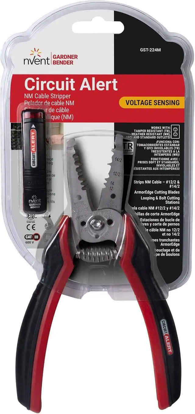 Alt view image 3 of 7 - Gardner Bender GST-224M Circuit Alert® Voltage Sensing Stainless Wire Stripper, 12/2 & 14/2 NM Cable, 7 1/2 in.