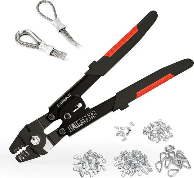 Main image of Sanuke Wire Rope Crimping Tool Kit, Up to 2.0mm Swaging Tool | for 3/64 1/16 5/64 inch Sleeves, Wire Rope Crimper with 140pcs Sleeves and 10pcs Thimbles