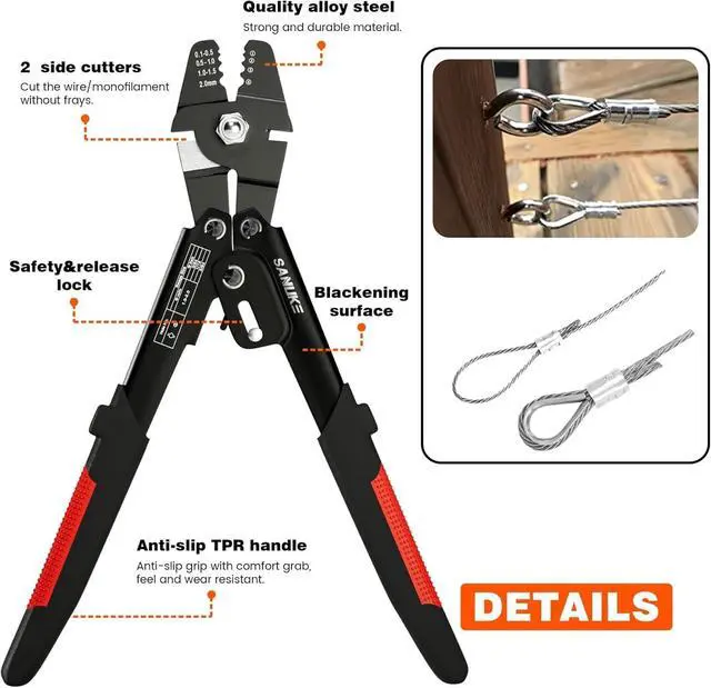 Alt view image 3 of 7 - Sanuke Wire Rope Crimping Tool Kit, Up to 2.0mm Swaging Tool | for 3/64 1/16 5/64 inch Sleeves, Wire Rope Crimper with 140pcs Sleeves and 10pcs Thimbles