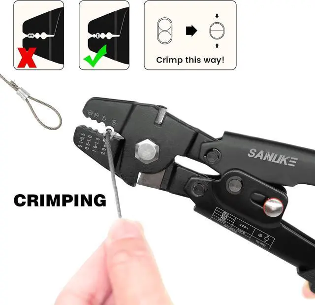 Alt view image 5 of 7 - Sanuke Wire Rope Crimping Tool Kit, Up to 2.0mm Swaging Tool | for 3/64 1/16 5/64 inch Sleeves, Wire Rope Crimper with 140pcs Sleeves and 10pcs Thimbles