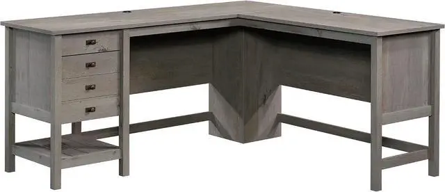 Main image of Sauder Cottage Road L Shaped Desk Computer Desk with Drawers, Home Office Desk with Optional File Cabinet Storage, Cable Management, in Mystic Oak Finish