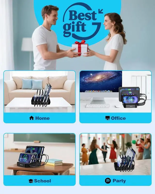 Alt view image 6 of 7 - MSTJRY Charging Station for Multiple Devices : 5 Port Multi USB-A Charger Stations Multi-Device Organizer Charging Dock Designed for iPhone iPad Cell Phone Tablets (7 Short Cables Included), Black