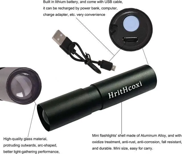 Alt view image 4 of 7 - Rechargeable LED Flashlights, 6pcs USB Zoomable Rechargeable Flashlight | Waterproof LED Flashlight, High Lumens 3 Mode XPE Rechargeable Flash Light for Camping, Hiking, Riding, Emergencies