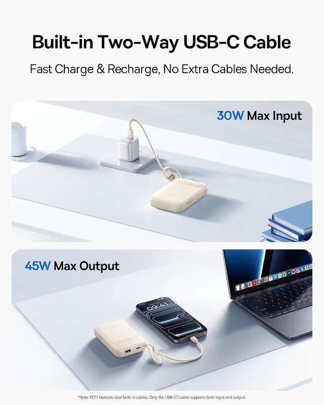 Alt view image 6 of 7 - Baseus 20000mAh Compact Portable Charger 45W, CCC Certified Power Bank Built-in USB-C Cables, Travel Essential PD Fast Charging Battery Pack for iPhone 17/16 Series Galaxy S25/S24 Ultra Google iPad